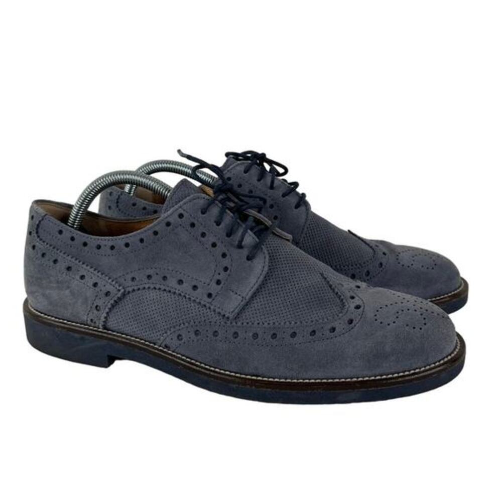 S.F Esseffe Made in Italy Suede Wingtip Derby‎ Blue Gray Loafers Size 42